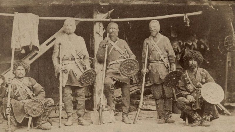 Khevsur warriors in their traditional armour