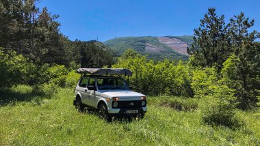 Lada Niva with roof top tent closed