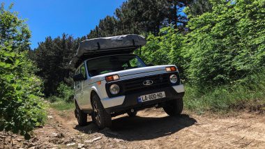 Lada Niva with roof top tent closed